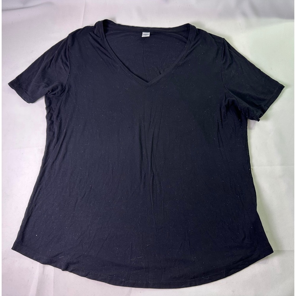 Old Navy Luxe V-Neck T-Shirt Black Short Sleeve Rayon Spandex Stretch Basic Sz L
